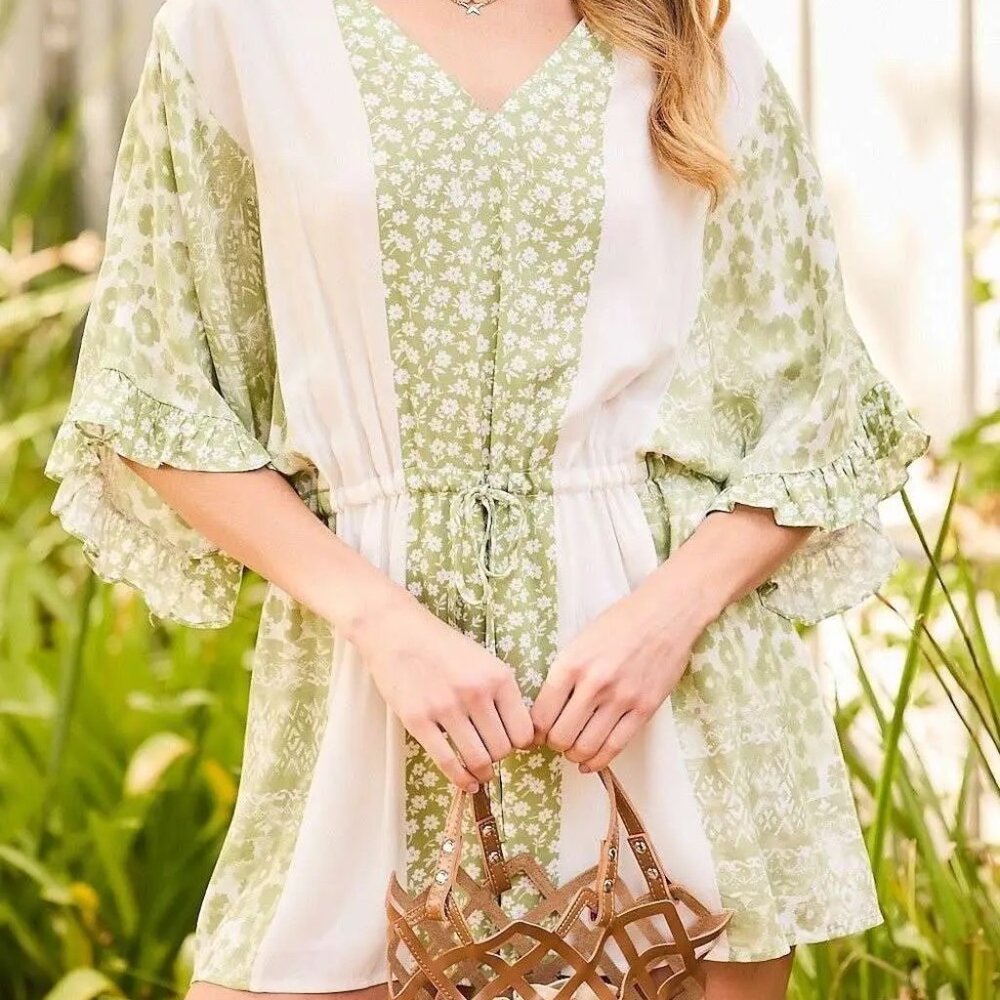 V-Neck Adjustable Floral Print Mix Romper